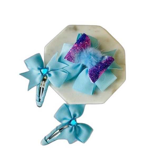 Set Blue Hair Bow and Snap Clip for Girl & Toddler - Picture 9 of 9